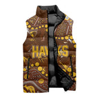 Personalized Hawthorn Hawks Sleeveless Puffer Jacket Aboriginal Pattern with Graffiti Style