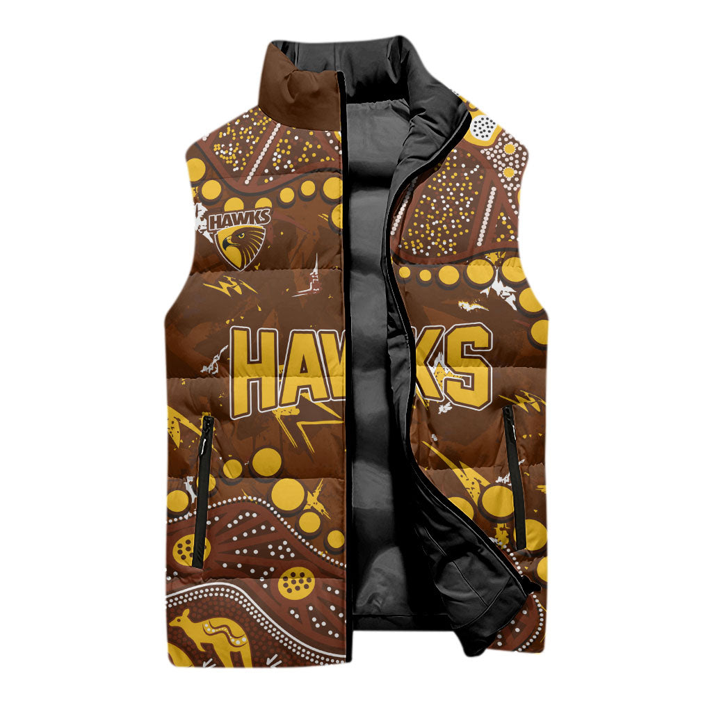 Personalized Hawthorn Hawks Sleeveless Puffer Jacket Aboriginal Pattern with Graffiti Style