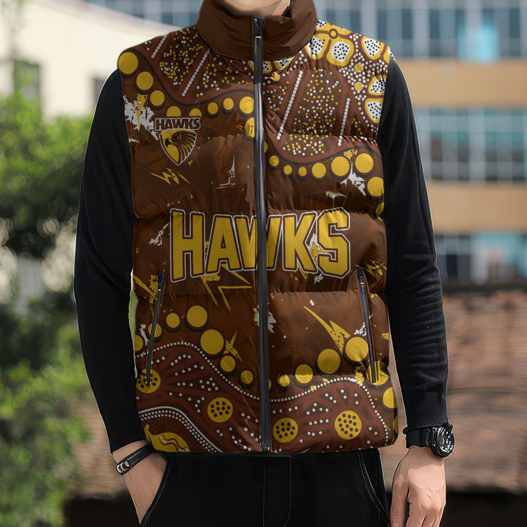 Personalized Hawthorn Hawks Sleeveless Puffer Jacket Aboriginal Pattern with Graffiti Style