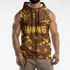 Personalized Hawthorn Hawks Sleeveless Zip Hoodie Aboriginal Pattern with Graffiti Style