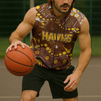 Personalized Hawthorn Hawks Sleeveless Zip Hoodie Aboriginal Pattern with Graffiti Style