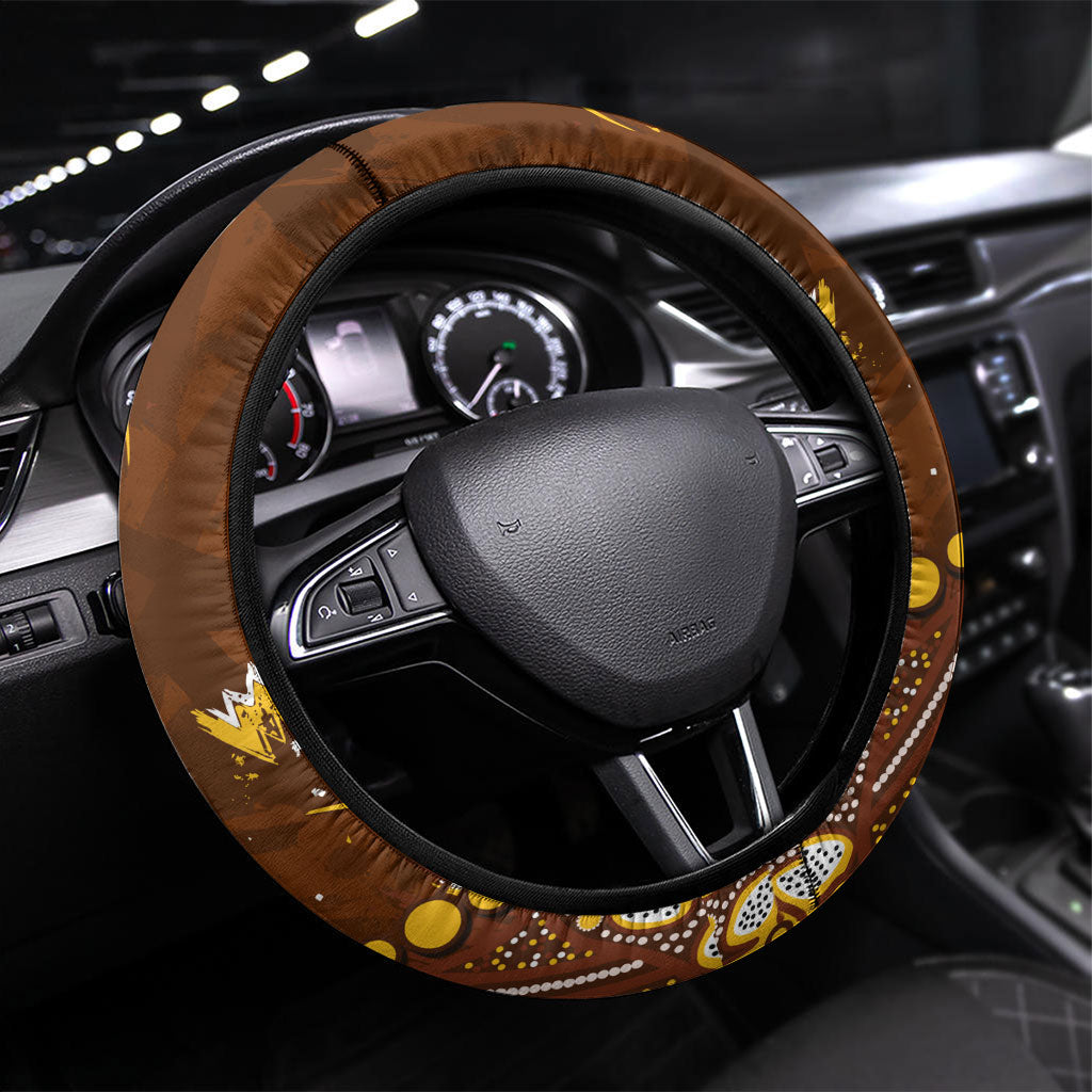Hawthorn Hawks Steering Wheel Cover Aboriginal Pattern with Graffiti Style