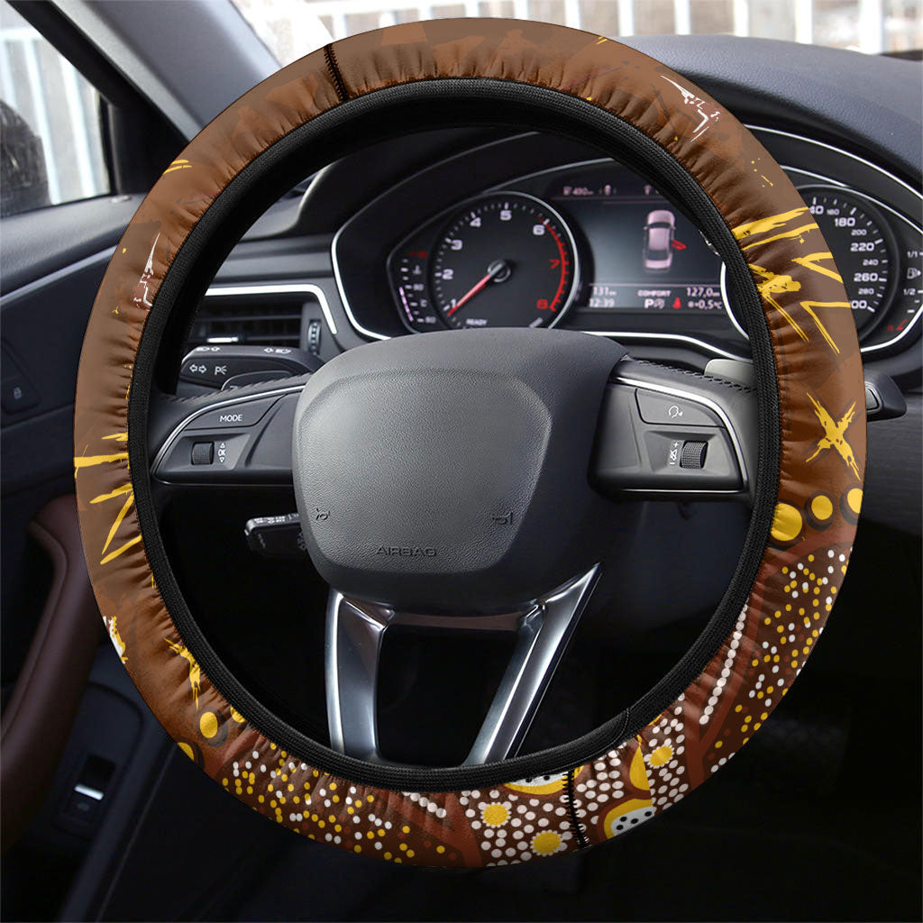 Hawthorn Hawks Steering Wheel Cover Aboriginal Pattern with Graffiti Style