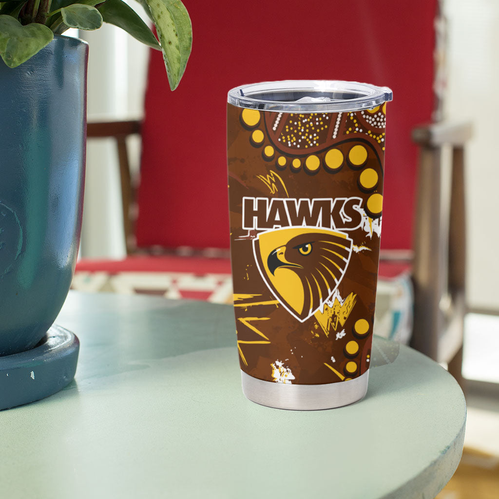 Personalized Hawthorn Hawks Tumbler Cup Aboriginal Pattern with Graffiti Style