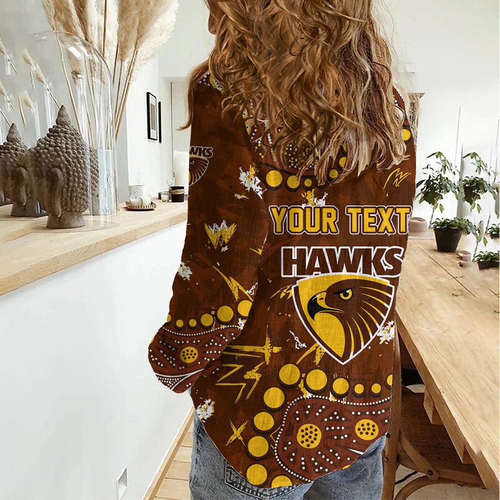 Personalized Hawthorn Hawks Women Casual Shirt Aboriginal Pattern with Graffiti Style