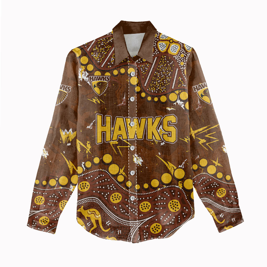 Personalized Hawthorn Hawks Women Casual Shirt Aboriginal Pattern with Graffiti Style