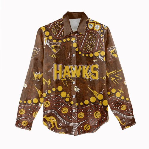 Personalized Hawthorn Hawks Women Casual Shirt Aboriginal Pattern with Graffiti Style