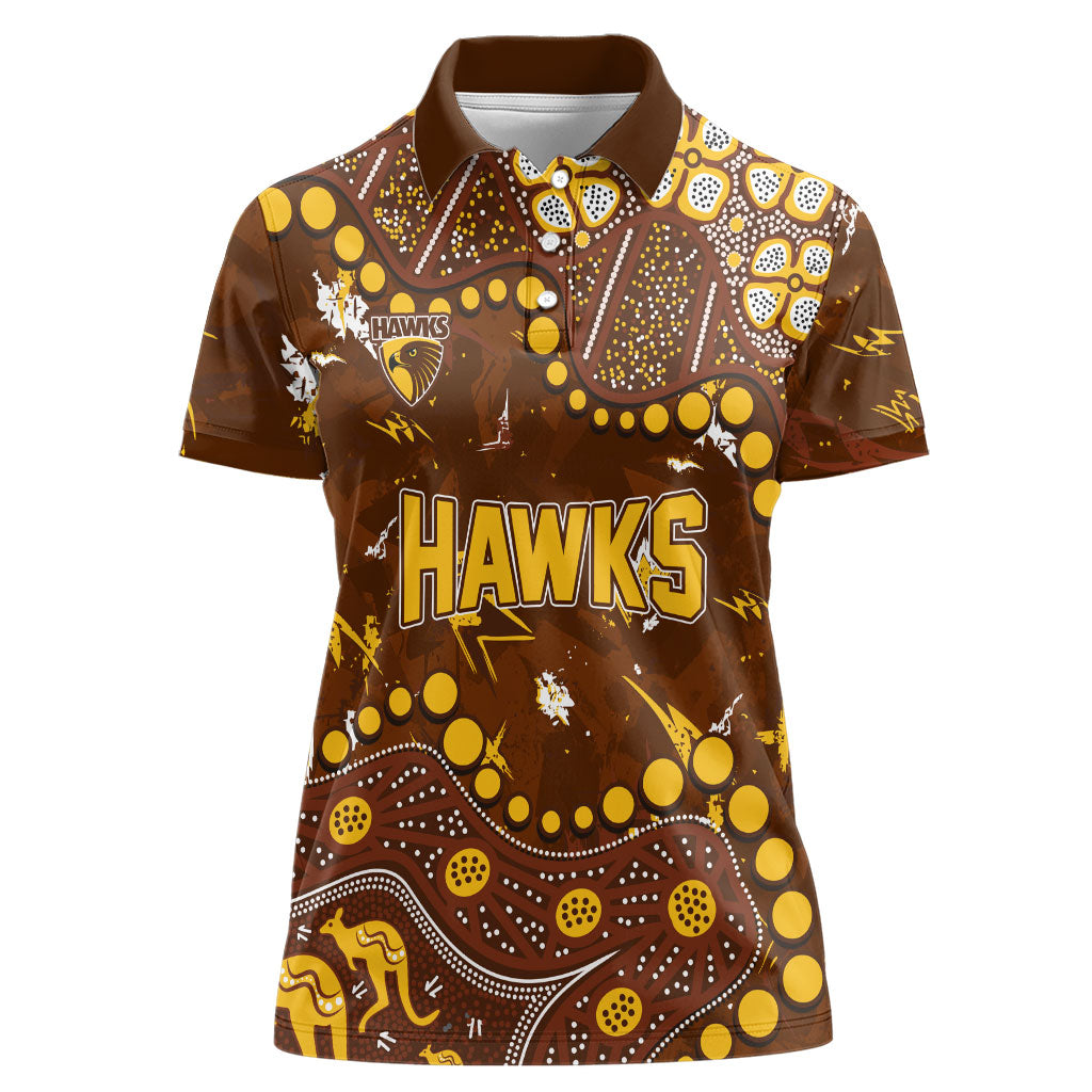 Personalized Hawthorn Hawks Women Polo Shirt Aboriginal Pattern with Graffiti Style