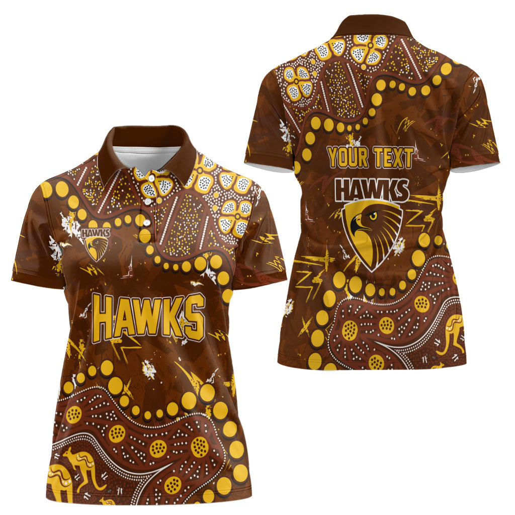 Personalized Hawthorn Hawks Women Polo Shirt Aboriginal Pattern with Graffiti Style