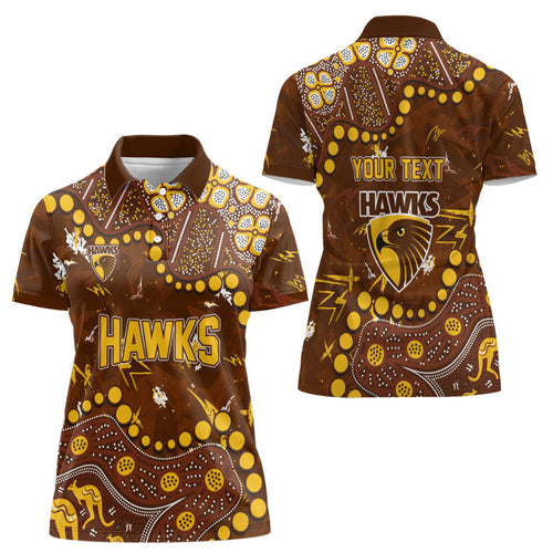 Personalized Hawthorn Hawks Women Polo Shirt Aboriginal Pattern with Graffiti Style