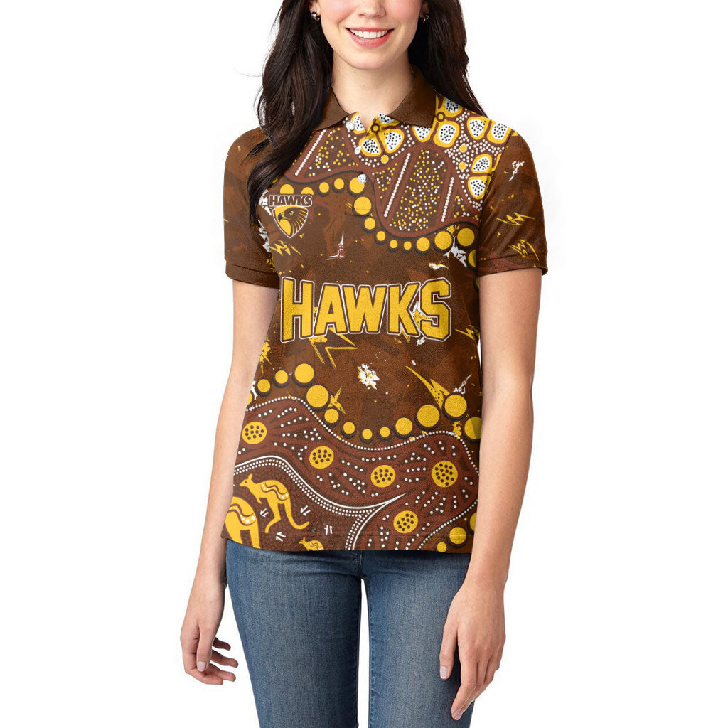 Personalized Hawthorn Hawks Women Polo Shirt Aboriginal Pattern with Graffiti Style