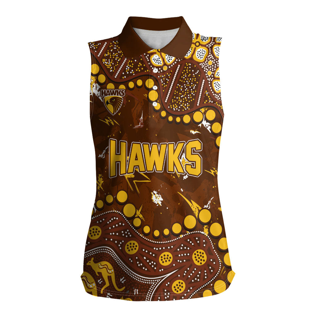 Personalized Hawthorn Hawks Women Sleeveless Polo Shirt Aboriginal Pattern with Graffiti Style