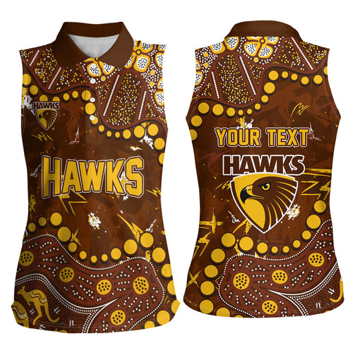Personalized Hawthorn Hawks Women Sleeveless Polo Shirt Aboriginal Pattern with Graffiti Style