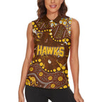Personalized Hawthorn Hawks Women Sleeveless Polo Shirt Aboriginal Pattern with Graffiti Style