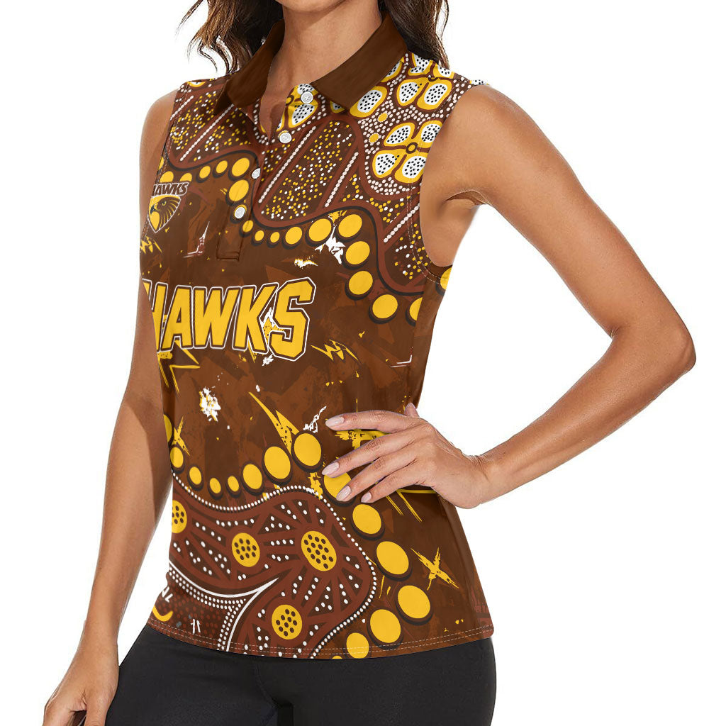 Personalized Hawthorn Hawks Women Sleeveless Polo Shirt Aboriginal Pattern with Graffiti Style