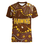 Personalized Hawthorn Hawks Women V-Neck T-Shirt Aboriginal Pattern with Graffiti Style
