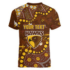 Personalized Hawthorn Hawks Women V-Neck T-Shirt Aboriginal Pattern with Graffiti Style