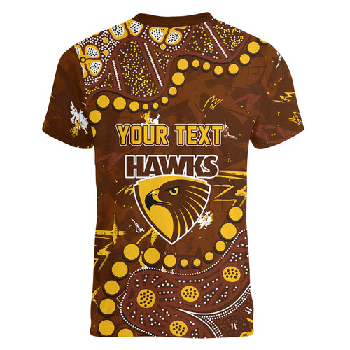 Personalized Hawthorn Hawks Women V-Neck T-Shirt Aboriginal Pattern with Graffiti Style