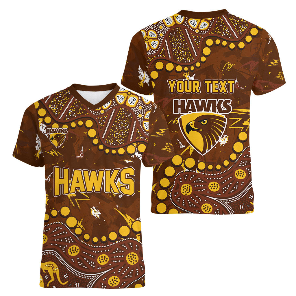 Personalized Hawthorn Hawks Women V-Neck T-Shirt Aboriginal Pattern with Graffiti Style