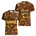 Personalized Hawthorn Hawks Women V-Neck T-Shirt Aboriginal Pattern with Graffiti Style