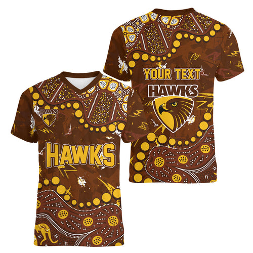 Personalized Hawthorn Hawks Women V-Neck T-Shirt Aboriginal Pattern with Graffiti Style