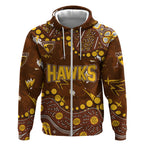 Personalized Hawthorn Hawks Zip Hoodie Aboriginal Pattern with Graffiti Style