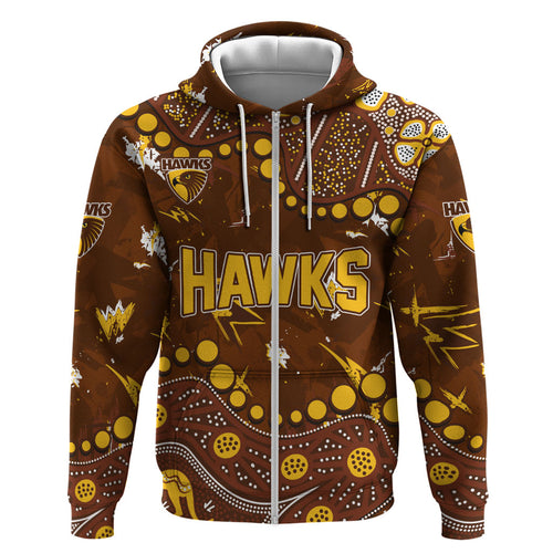 Personalized Hawthorn Hawks Zip Hoodie Aboriginal Pattern with Graffiti Style