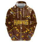 Personalized Hawthorn Hawks Zip Hoodie Aboriginal Pattern with Graffiti Style
