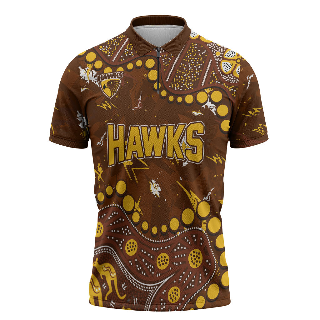 Personalized Hawthorn Hawks Zipper Polo Shirt Aboriginal Pattern with Graffiti Style