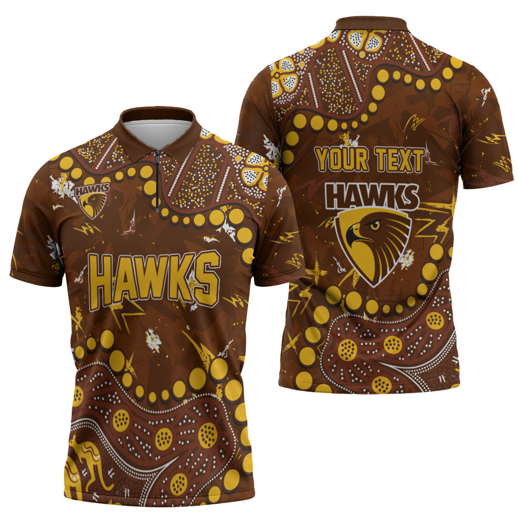 Personalized Hawthorn Hawks Zipper Polo Shirt Aboriginal Pattern with Graffiti Style