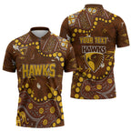 Personalized Hawthorn Hawks Zipper Polo Shirt Aboriginal Pattern with Graffiti Style
