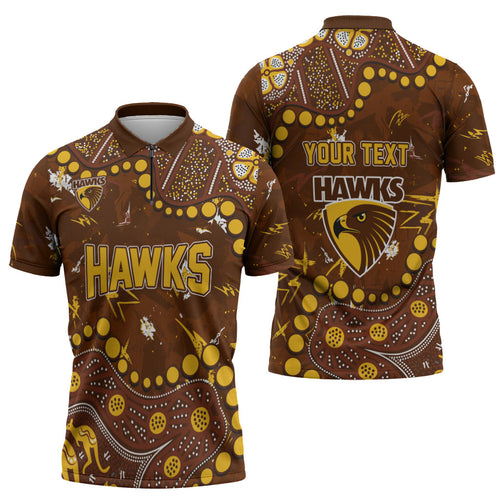 Personalized Hawthorn Hawks Zipper Polo Shirt Aboriginal Pattern with Graffiti Style