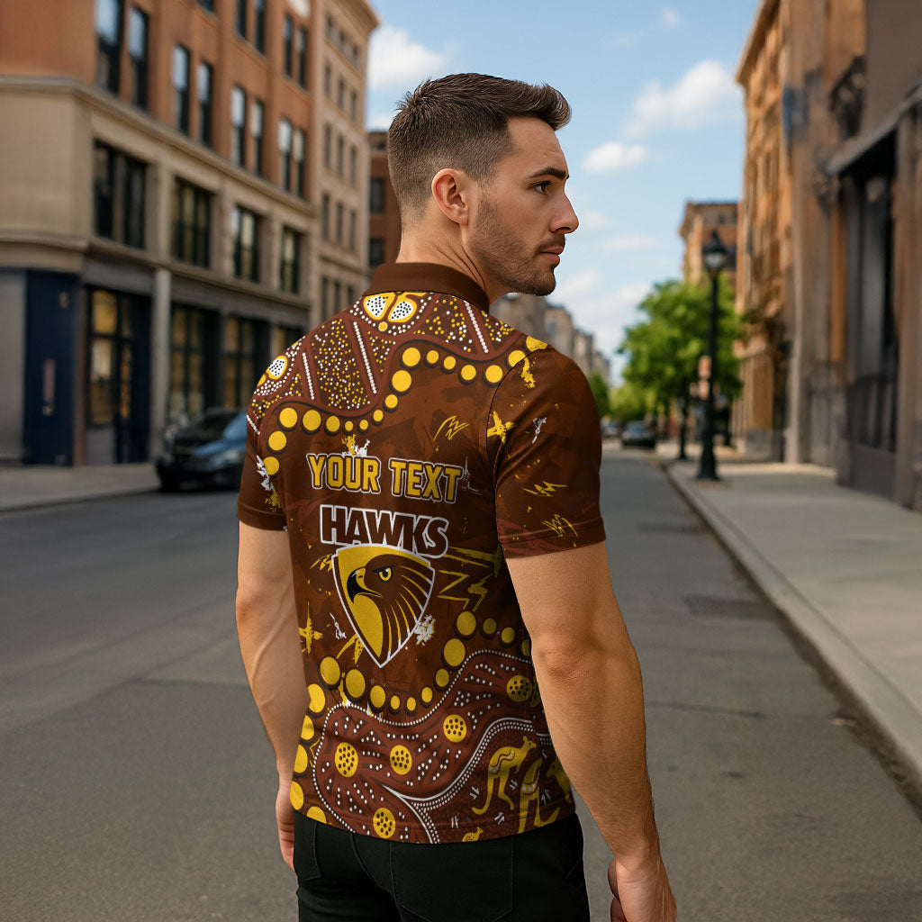 Personalized Hawthorn Hawks Zipper Polo Shirt Aboriginal Pattern with Graffiti Style