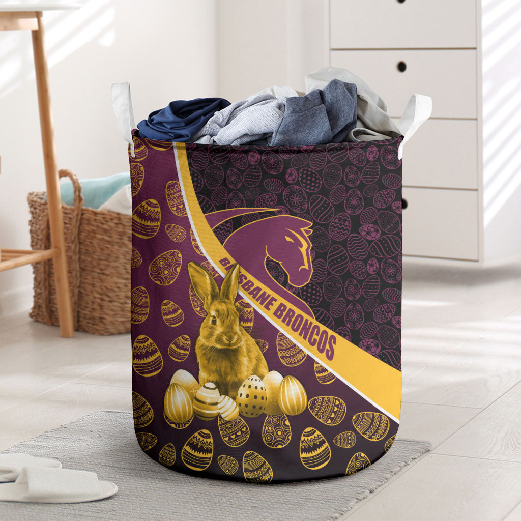 Brisbane Broncos Easter Day Laundry Basket Bunny and Egg Pattern in Gold Maroon Festive Style
