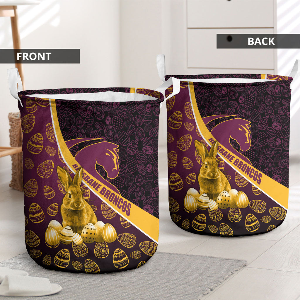 Brisbane Broncos Easter Day Laundry Basket Bunny and Egg Pattern in Gold Maroon Festive Style