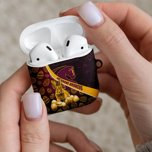 Brisbane Broncos Easter Day AirPods Case Bunny and Egg Pattern in Gold Maroon Festive Style