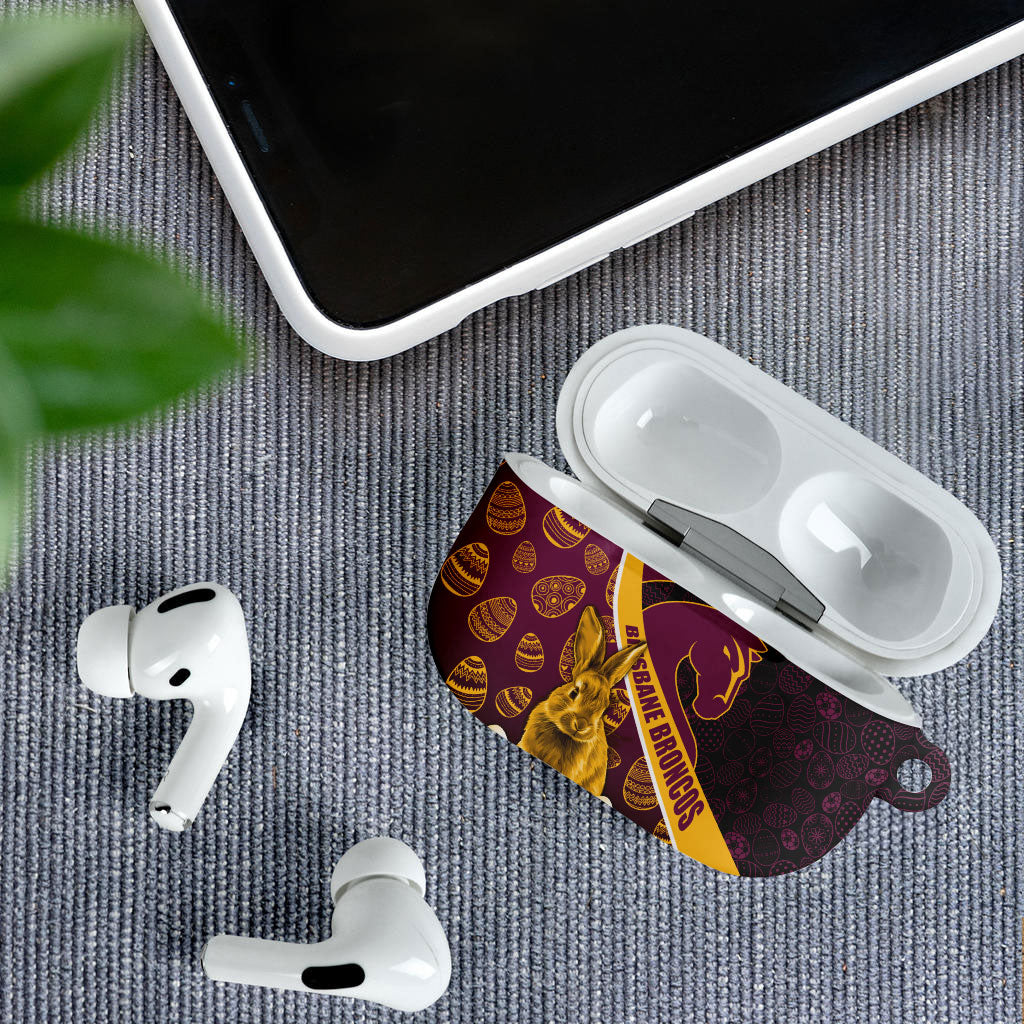 Brisbane Broncos Easter Day AirPods Case Bunny and Egg Pattern in Gold Maroon Festive Style