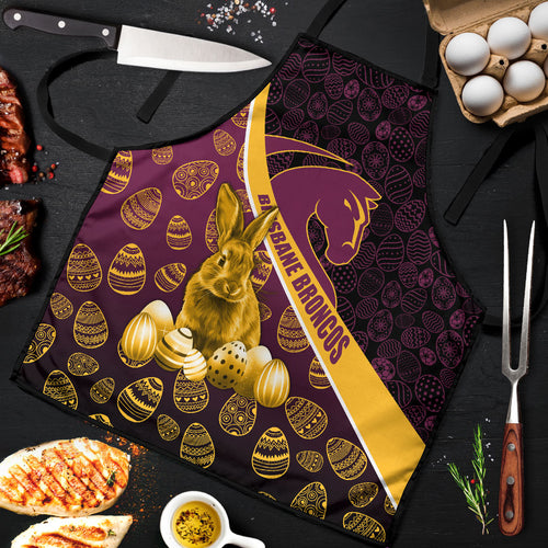 Brisbane Broncos Easter Day Apron Bunny and Egg Pattern in Gold Maroon Festive Style