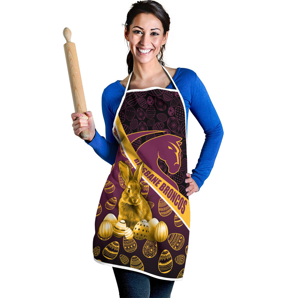 Brisbane Broncos Easter Day Apron Bunny and Egg Pattern in Gold Maroon Festive Style