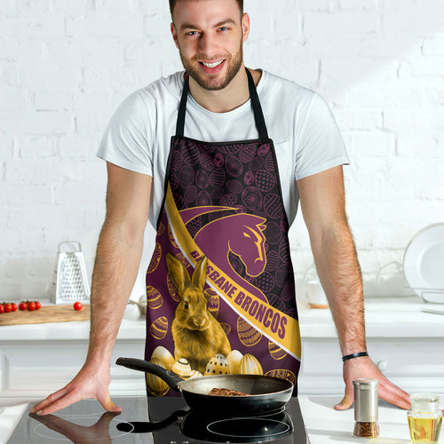 Brisbane Broncos Easter Day Apron Bunny and Egg Pattern in Gold Maroon Festive Style