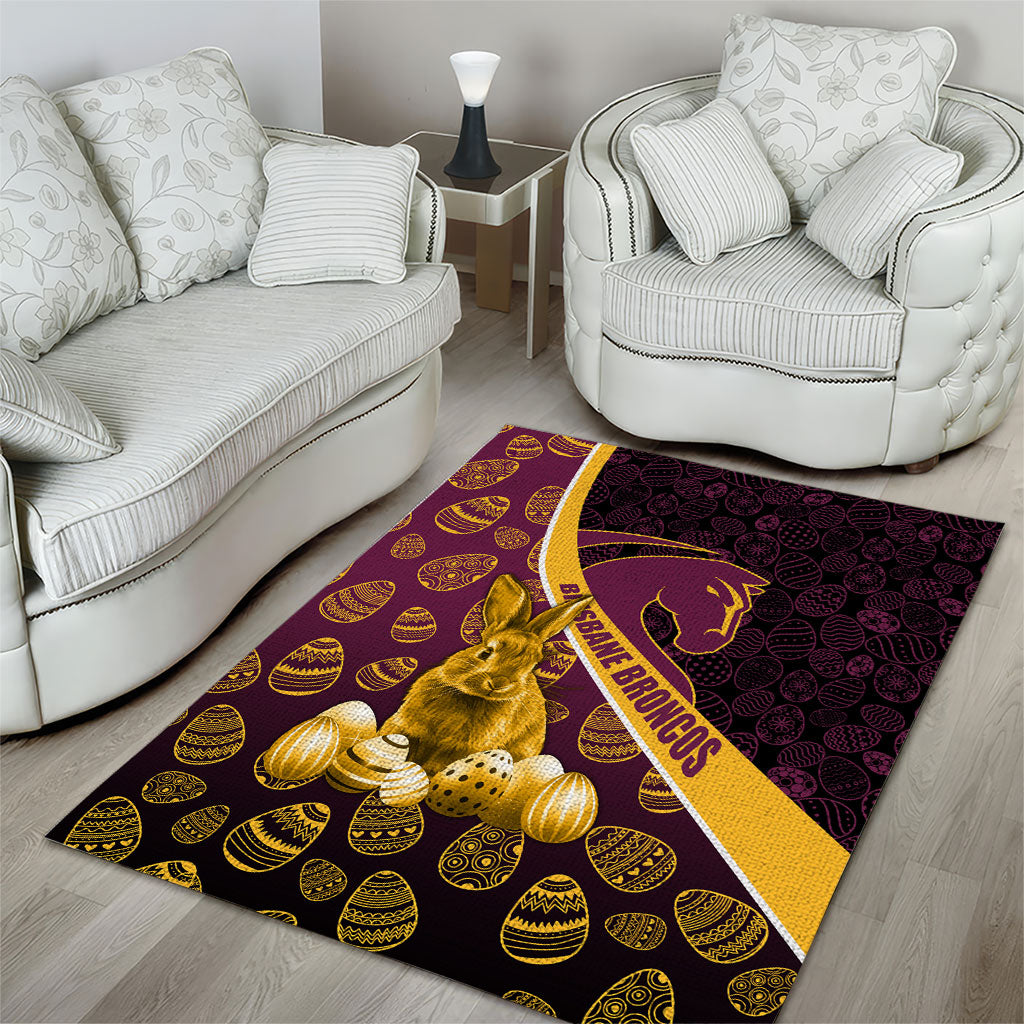 Brisbane Broncos Easter Day Area Rug Bunny and Egg Pattern in Gold Maroon Festive Style