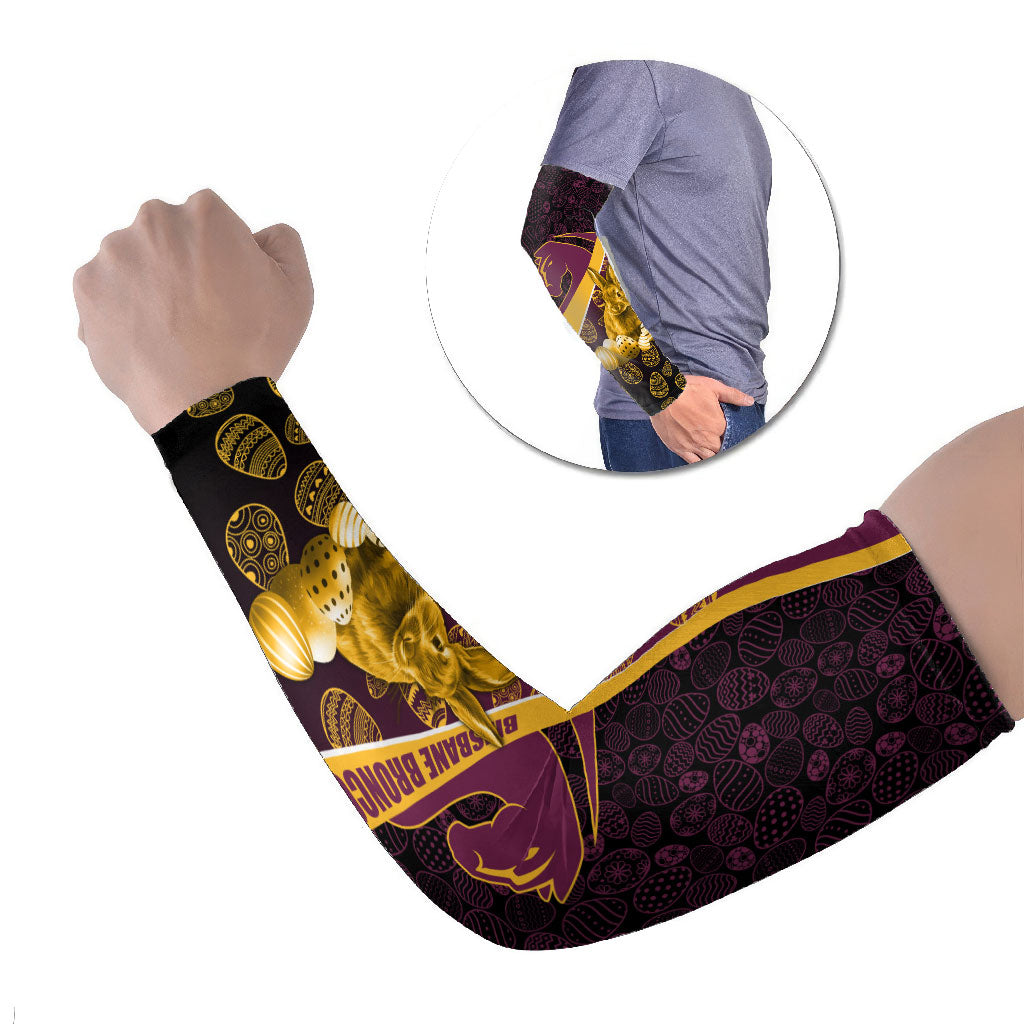 Brisbane Broncos Easter Day Arm Sleeves Bunny and Egg Pattern in Gold Maroon Festive Style