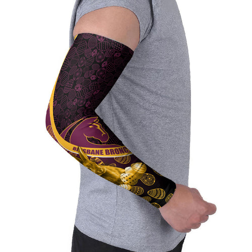 Brisbane Broncos Easter Day Arm Sleeves Bunny and Egg Pattern in Gold Maroon Festive Style