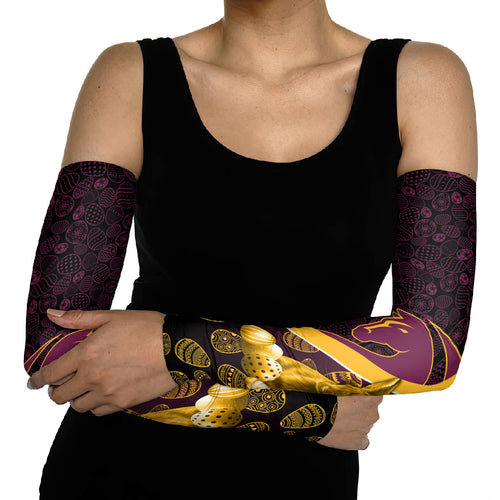 Brisbane Broncos Easter Day Arm Sleeves Bunny and Egg Pattern in Gold Maroon Festive Style