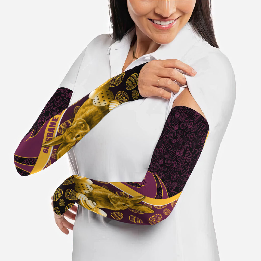 Brisbane Broncos Easter Day Arm Sleeves Bunny and Egg Pattern in Gold Maroon Festive Style