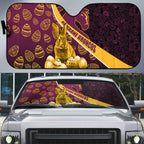 Brisbane Broncos Easter Day Auto Sun Shade Bunny and Egg Pattern in Gold Maroon Festive Style