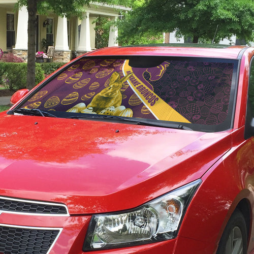 Brisbane Broncos Easter Day Auto Sun Shade Bunny and Egg Pattern in Gold Maroon Festive Style