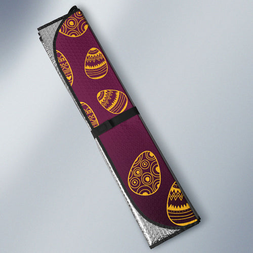 Brisbane Broncos Easter Day Auto Sun Shade Bunny and Egg Pattern in Gold Maroon Festive Style