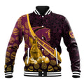 Brisbane Broncos Easter Day Baseball Jacket Bunny and Egg Pattern in Gold Maroon Festive Style