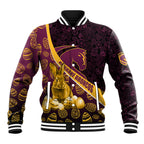 Brisbane Broncos Easter Day Baseball Jacket Bunny and Egg Pattern in Gold Maroon Festive Style